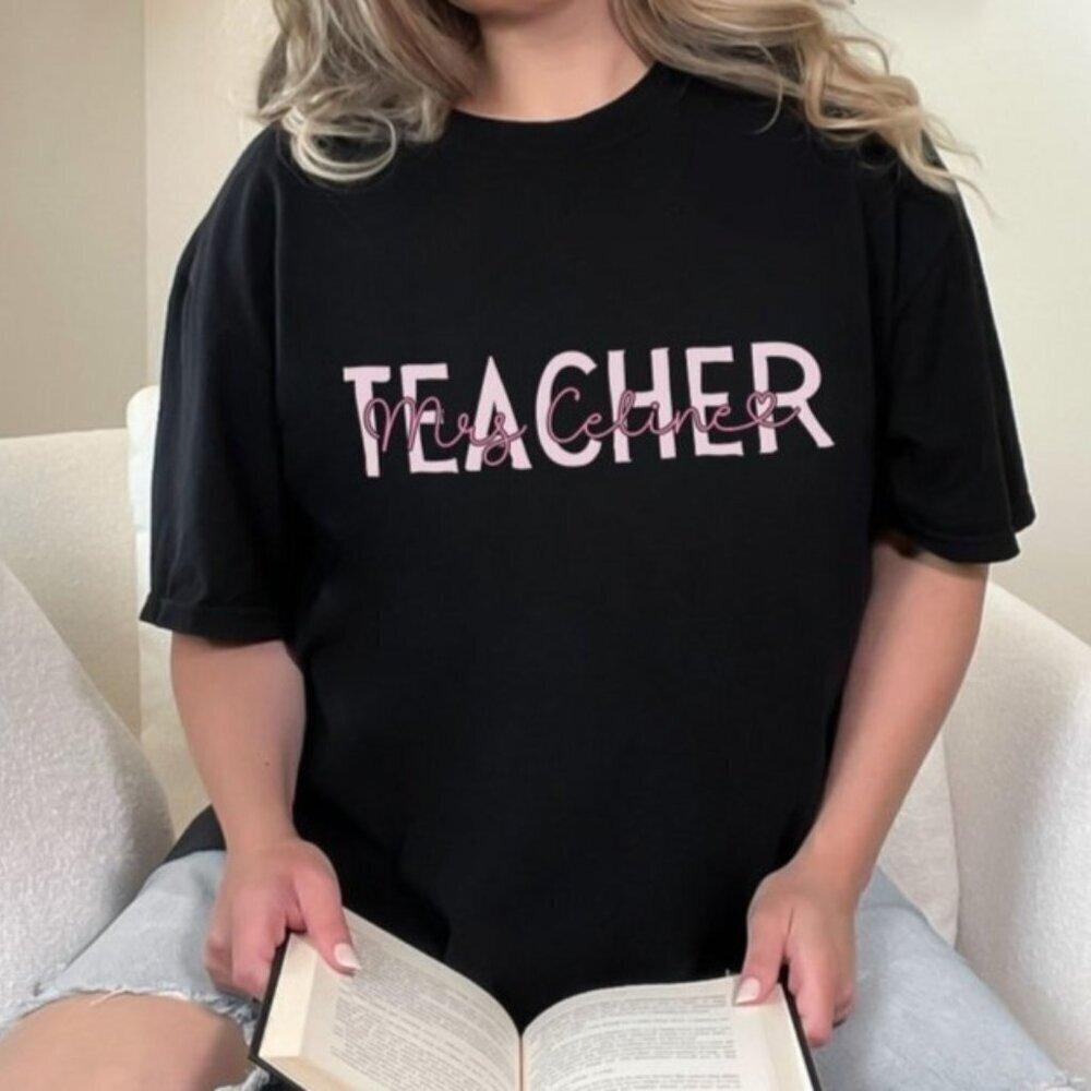 Custom Teacher Name Cute Heart Back To School Graphic T Shirt